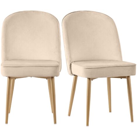 Juego de 2 sillas de comedor modernas tapizadas en terciopelo beige con patas metálicas antideslizantes, ideales para el hogar, la oficina, la sala de estar y el dormitorio.