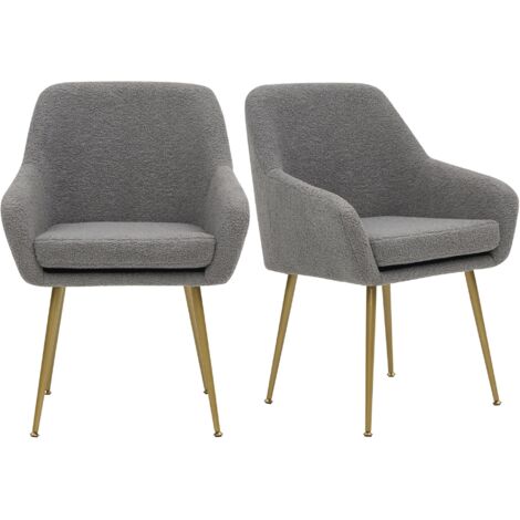 Juego de 2 sillas de comedor modernas y sencillas de piel de oso de peluche con patas de metal y cojines extraíbles para cocina y comedor (gris).