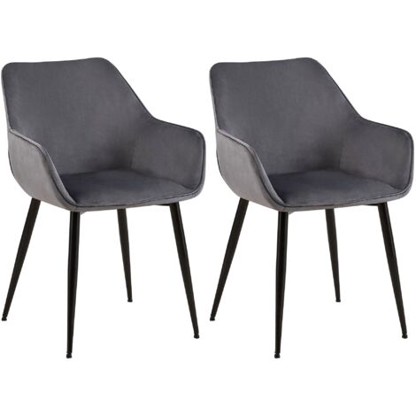 Juego de 2 sillas de comedor oficina sala de espera en tela de terciopelo gris oscuro y metal negro 100001582