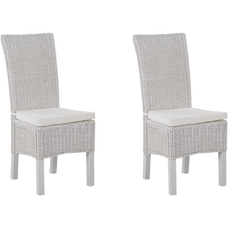 Juego de 2 sillas de comedor patas de madera de mango ratán blanco diseño moderno interior boho Andes