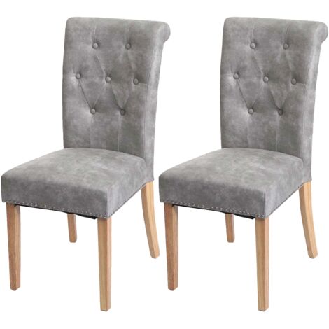 Juego de 2 sillas de comedor remaches de metal tela gris claro patas de madera clara 040007315