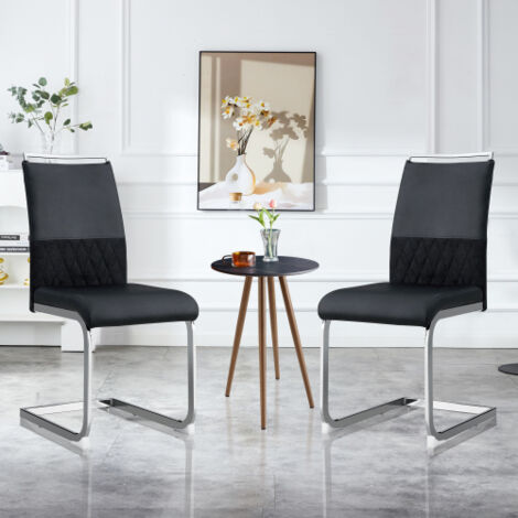 Juego de 2 sillas de comedor - silla auxiliar acolchada con respaldo alto - negra