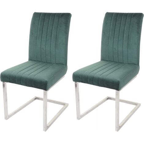Juego de 2 sillas de comedor silla de conferencia acero inoxidable cepillado terciopelo verde CDS04484