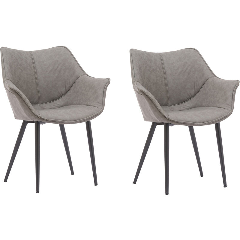 

Juego de 2 sillas de comedor Sillón para salón, dormitorio, asiento tapizado con reposabrazos revestimiento PU 68W x 44D x 84H cm gris - Gris