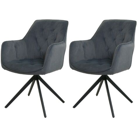 Juego de 2 sillas de comedor Sillones giratorios 180° con reposabrazos acolchado grueso diseño moderno antracita tela y metal 040007373