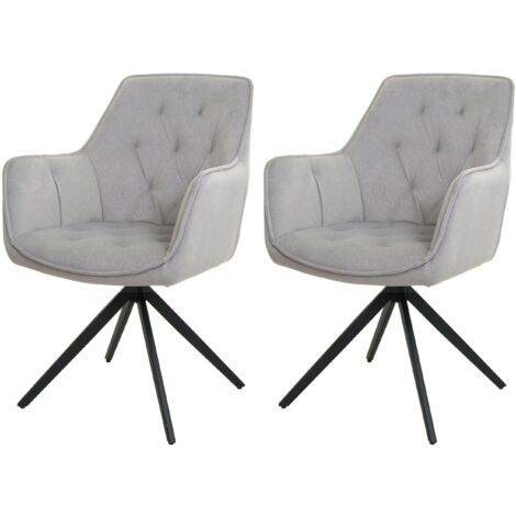Juego de 2 sillas de comedor Sillones giratorios 180° con reposabrazos acolchado grueso diseño moderno tela gris claro y metal 040007375