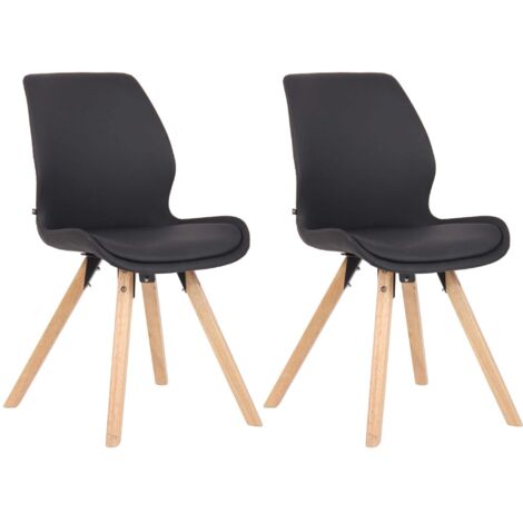 Juego de 2 sillas de comedor sintéticas negras de estilo escandinavo con patas de madera CDS101135