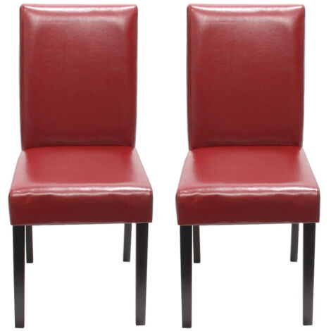 Juego de 2 sillas de comedor sintéticas rojas con patas oscuras CDS04044