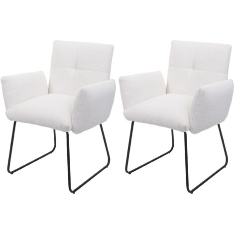 Juego de 2 sillas de comedor tapizadas con brazos en tela boucle blanca 040007367