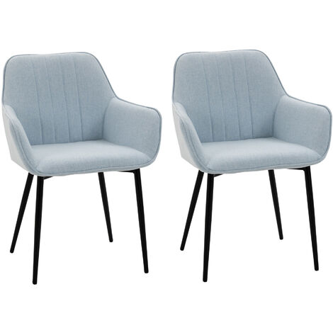 Juego de 2 Sillas de Comedor Tapizadas en Lino con Respaldo y Reposabrazos Azul