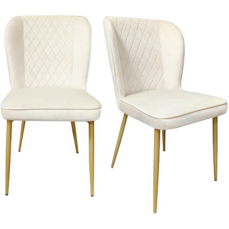 Juego de 2 sillas de comedor tapizadas en terciopelo beige con respaldo beige y estructura de metal negro, ideales para sala, balcón, comedor y dormitorio.