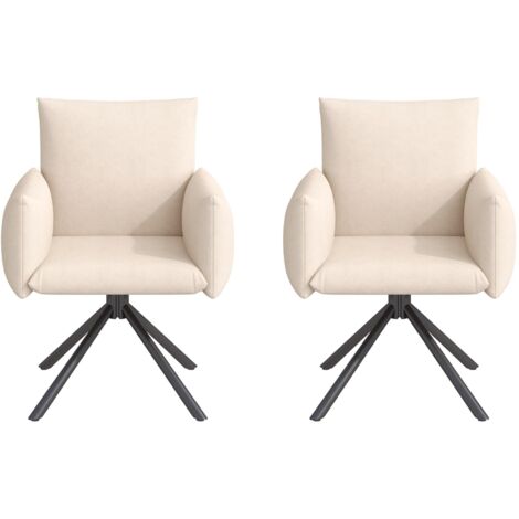 Juego de 2 sillas de comedor tapizadas en terciopelo beige, giratorias 360° con 4 patas de metal para sala, dormitorio y oficina
