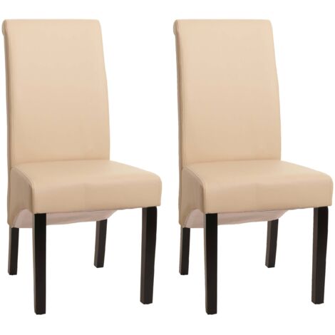 Juego de 2 sillas de comedor tapizado en piel crema patas oscuras 040011536