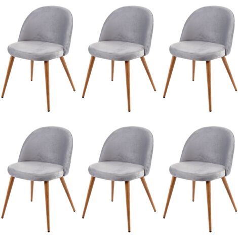 Juego de 2 sillas de comedor tela terciopelo gris claro madera estilo retro 040002118