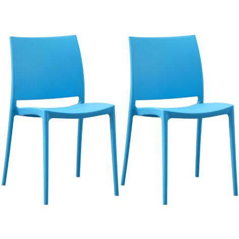 Juego de 2 sillas de diseño apilables de plástico azul resistente a los rayos UV para jardín terraza e interior 100007908
