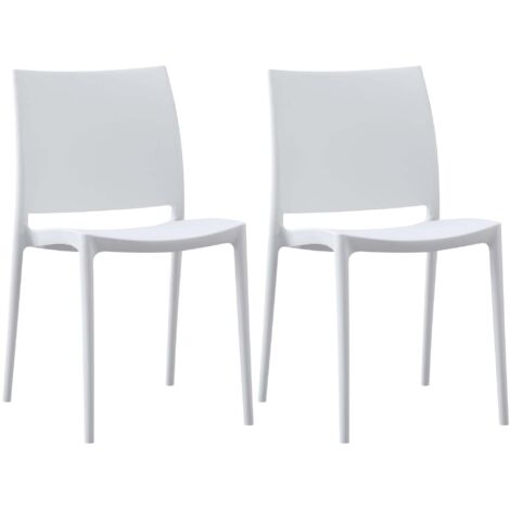 Juego de 2 sillas de diseño apilables de plástico blanco resistente a los rayos UV para jardín terraza e interior 100007915