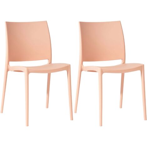 Juego de 2 sillas de diseño apilables de plástico color melocotón resistente a los rayos UV para jardín terraza e interior 100007917