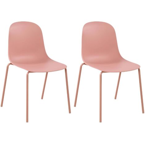 Juego de 2 sillas de jardín apilables de plástico rosa con una robusta estructura de acero de cuatro patas 100007637