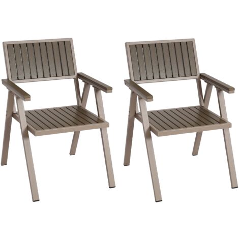 Juego de 2 sillas de jardín para exterior en aluminio aspecto madera, estructura gris champán 040007302