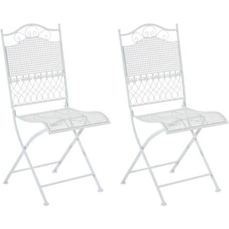 Juego de 2 sillas de jardín plegables balcón terraza diseño rústico en metal blanco 100002838