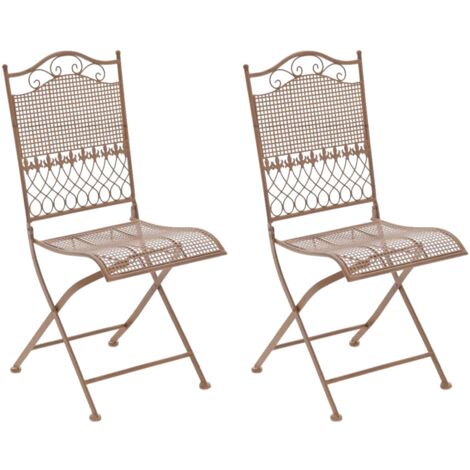 Juego de 2 sillas de jardín plegables balcón terraza diseño rústico en metal marrón envejecido 100002836