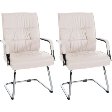 Juego de 2 sillas de oficina para visitas con reposabrazos ergonómicos en piel sintética color crema estructura de metal cromado 100007847