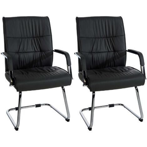Juego de 2 sillas de oficina para visitas con reposabrazos ergonómicos en piel sintética negra estructura de metal cromado 100007711