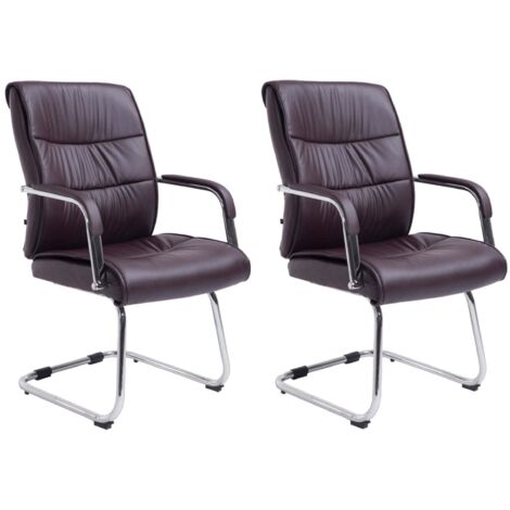 Juego de 2 sillas de oficina para visitas con reposabrazos ergonómicos en piel sintética negra estructura de metal cromado 100007840