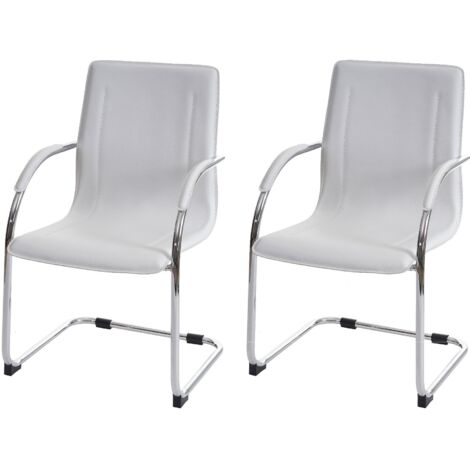 Juego de 2 sillas de oficina para visitas en material sintético blanco con reposabrazos BUR04068