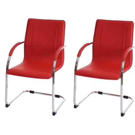 Juego de 2 sillas de oficina para visitas en sintético rojo con reposabrazos BUR04066