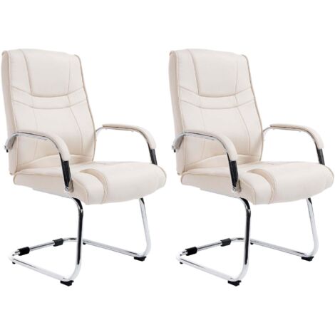 Juego de 2 sillas de oficina sin ruedas reposabrazos silla de visitas carga máxima 180 kg piel sintética color crema estructura de metal 100008454
