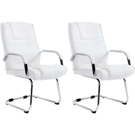 Juego de 2 sillas de oficina sin ruedas reposabrazos silla de visitas carga máxima 180 kg PVC blanco estructura de metal 100008325