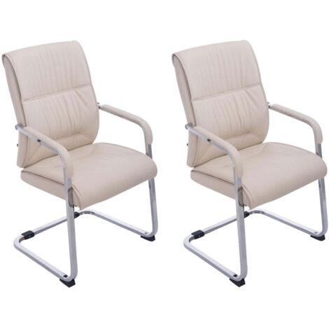 Juego de 2 sillas de oficina XXL sin ruedas hasta 260 kg en PVC crema y metal cromado 100007016