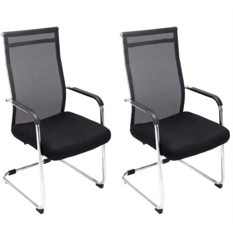 Juego de 2 sillas de oficina y de visita con reposabrazos en malla negra y metal cromado 100001889