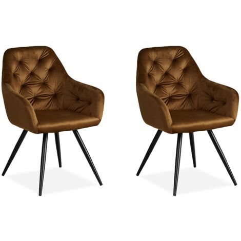 Juego de 2 sillas de salón comedor con cómoda funda de terciopelo en marrón CDS06105