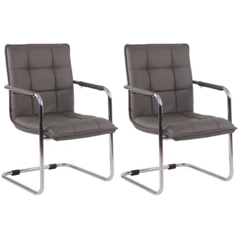 Juego de 2 sillas de visita con reposabrazos para conferencias en PVC gris con base de trineo de metal cromado 100003117