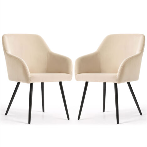 Juego de 2 sillas en terciopelo liso ESTELLE Beige patas negras