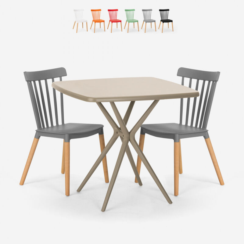 

Juego 2 sillas diseño moderno mesa cuadrada beige 70 x 70 cm Roslin | Gris