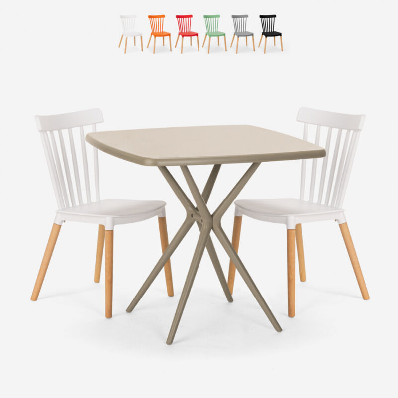 

Juego 2 sillas diseño moderno mesa cuadrada beige 70 x 70 cm Roslin | Blanco