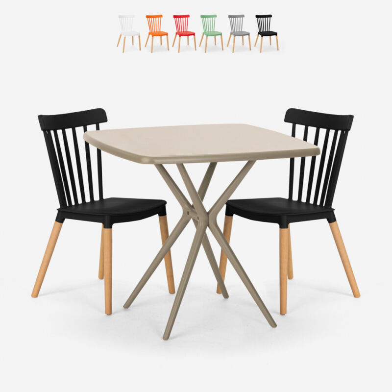 

Juego 2 sillas diseño moderno mesa cuadrada beige 70 x 70 cm Roslin | Negro