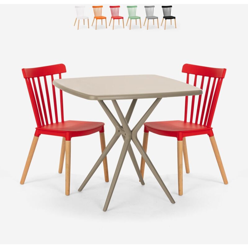 

Juego 2 sillas diseño moderno mesa cuadrada beige 70 x 70 cm Roslin | Rojo