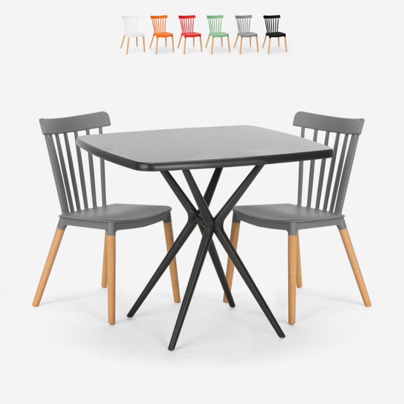 

Juego 2 sillas diseño moderno mesa cuadrada negro 70 x 70 cm Roslin Black | Color: Gris