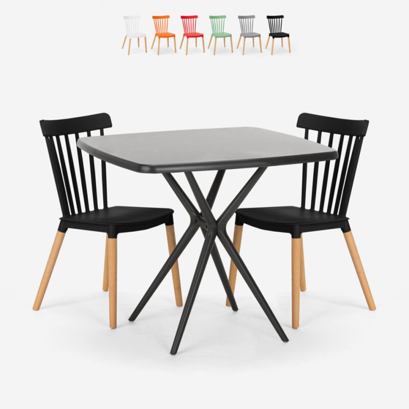 

Juego 2 sillas diseño moderno mesa cuadrada negro 70 x 70 cm Roslin Black | Color: Negro