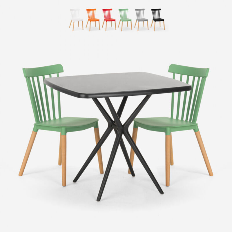 

Juego 2 sillas diseño moderno mesa cuadrada negro 70 x 70 cm Roslin Black | Color: Verde oscuro