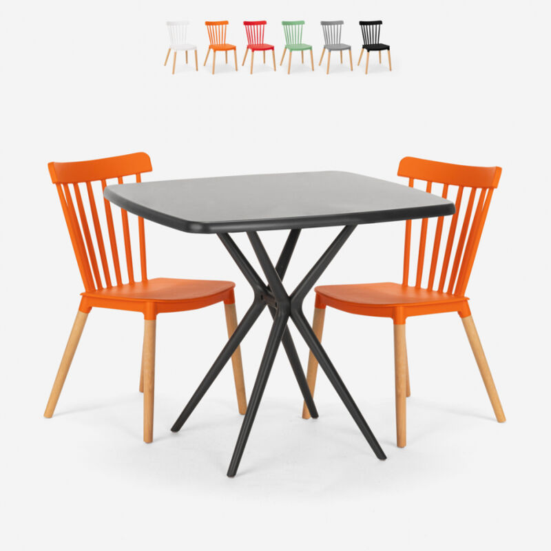 

Juego 2 sillas diseño moderno mesa cuadrada negro 70 x 70 cm Roslin Black | Color: Naranja