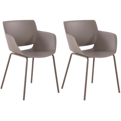 Juego de 2 sillas para interior o exterior en plástico color topo con estructura de acero con recubrimiento en polvo 100007308