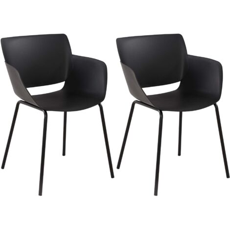 Juego de 2 sillas para interior o exterior en plástico negro con estructura de acero con recubrimiento en polvo 100007305