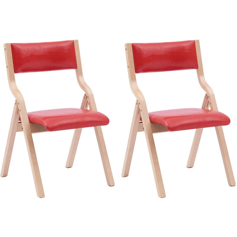 

Juego de 2 sillas plegables de cuero, patas de madera maciza para comedor y sala de estar rojo 48x42x80cm - Rouge
