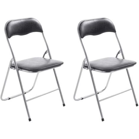 Juego de 2 sillas plegables de metal para recepciones y uso diario estructura de metal plateado asientos de PVC negro 100008343