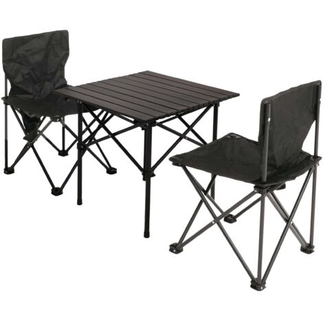 Juego de 2 sillas y mesa de camping plegables ligeras y prácticas 50 x 51 x 53 cm acero negro 040009550